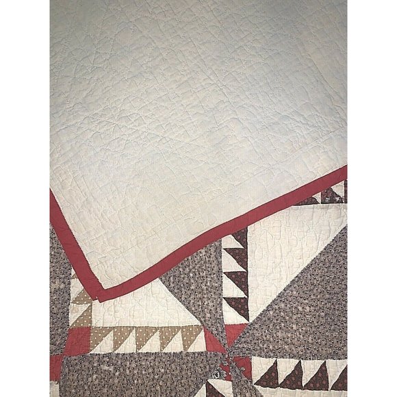 Antique 1920's Lady of the Lake Quilt Large Square Brown Red Hand Stitched Old - Picture 7 of 12